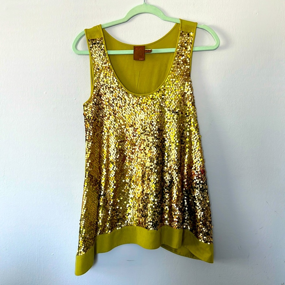 Green and gold sequin tank.